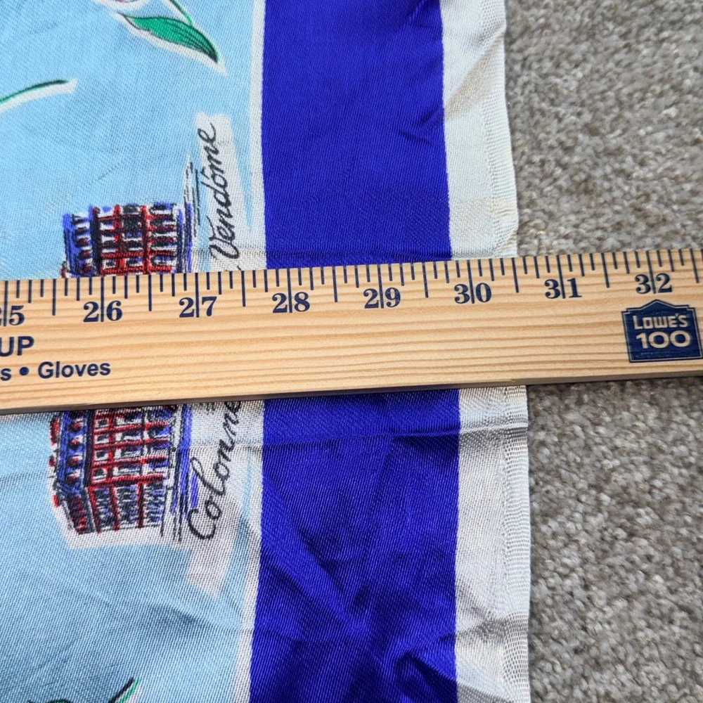 Vintage Souvenir de Paris Scarf Blue Eiffel Tower Notre Dame Landmarks